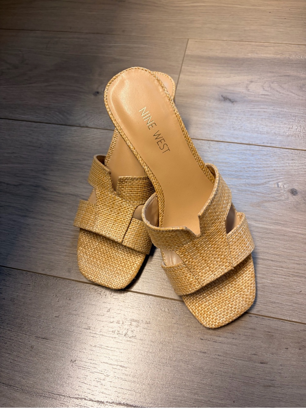 Nine West Woven Tan Slide Mules